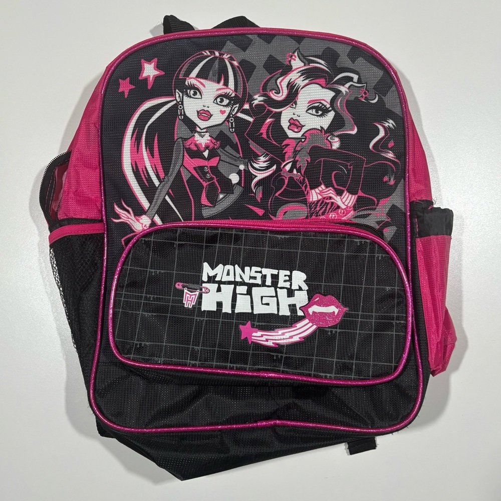 Monster High Backpack 2013 Pink Black Draculaura & Clawdeen
